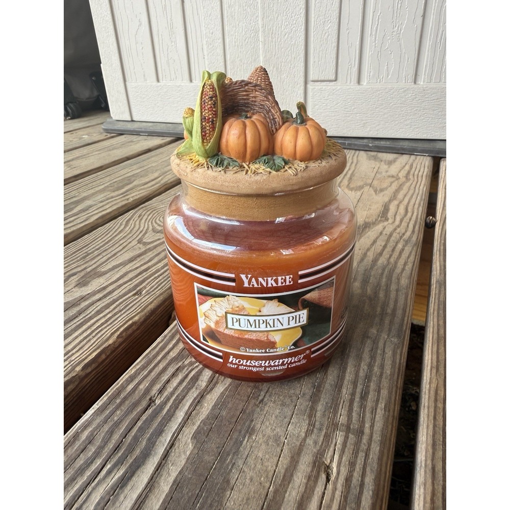 Rare Vintage Yankee Pumpkin Pie Black Band Candle W Fall Candle Topper 95% Full